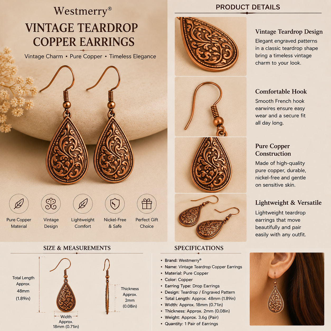 Westmerry® Vintage Teardrop Copper Earrings