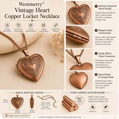 Westmerry® Vintage Heart Copper Locket Necklace