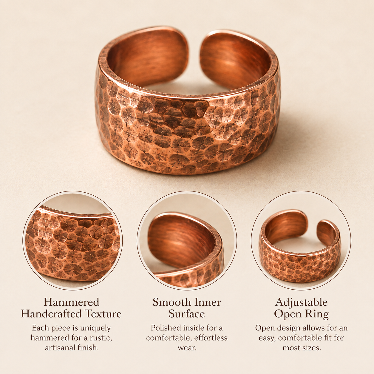 Westmerry® Heritage Hammered Copper Open Ring